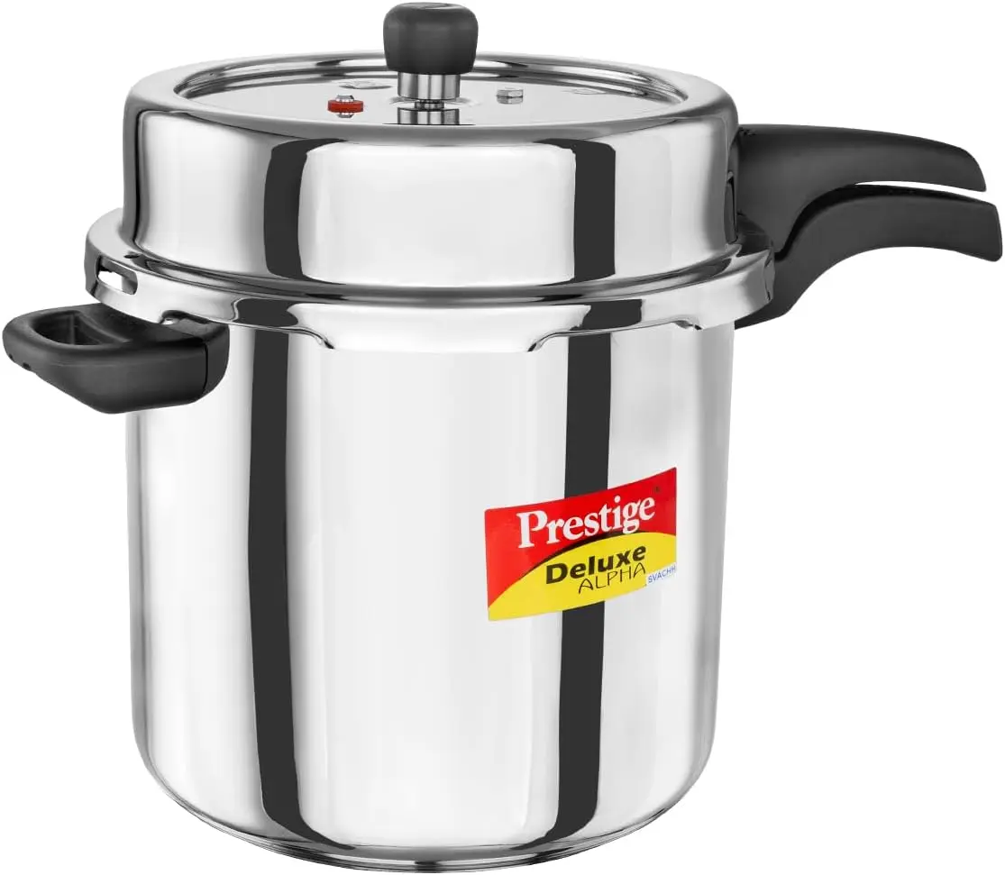Deluxe Alpha Svachh Stainless Steel Pressure Cooker with Alpha Base and Deep Lid for Spillage Control 10 Liter
Deluxe Alpha Svachh Stainless Steel Pressure Cooker with Alpha Base and Deep Lid for Spillage Control 10 Liter