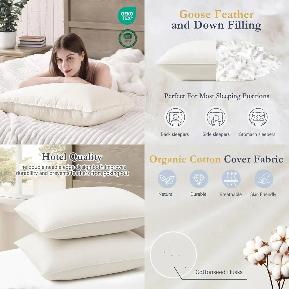 Luxury King Size Goose Down Pillows with 100% Organic Cotton Cover, Hotel-Quality Sleep Set
Luxury King Size Goose Down Pillows with 100% Organic Cotton Cover, Hotel-Quality Sleep Set