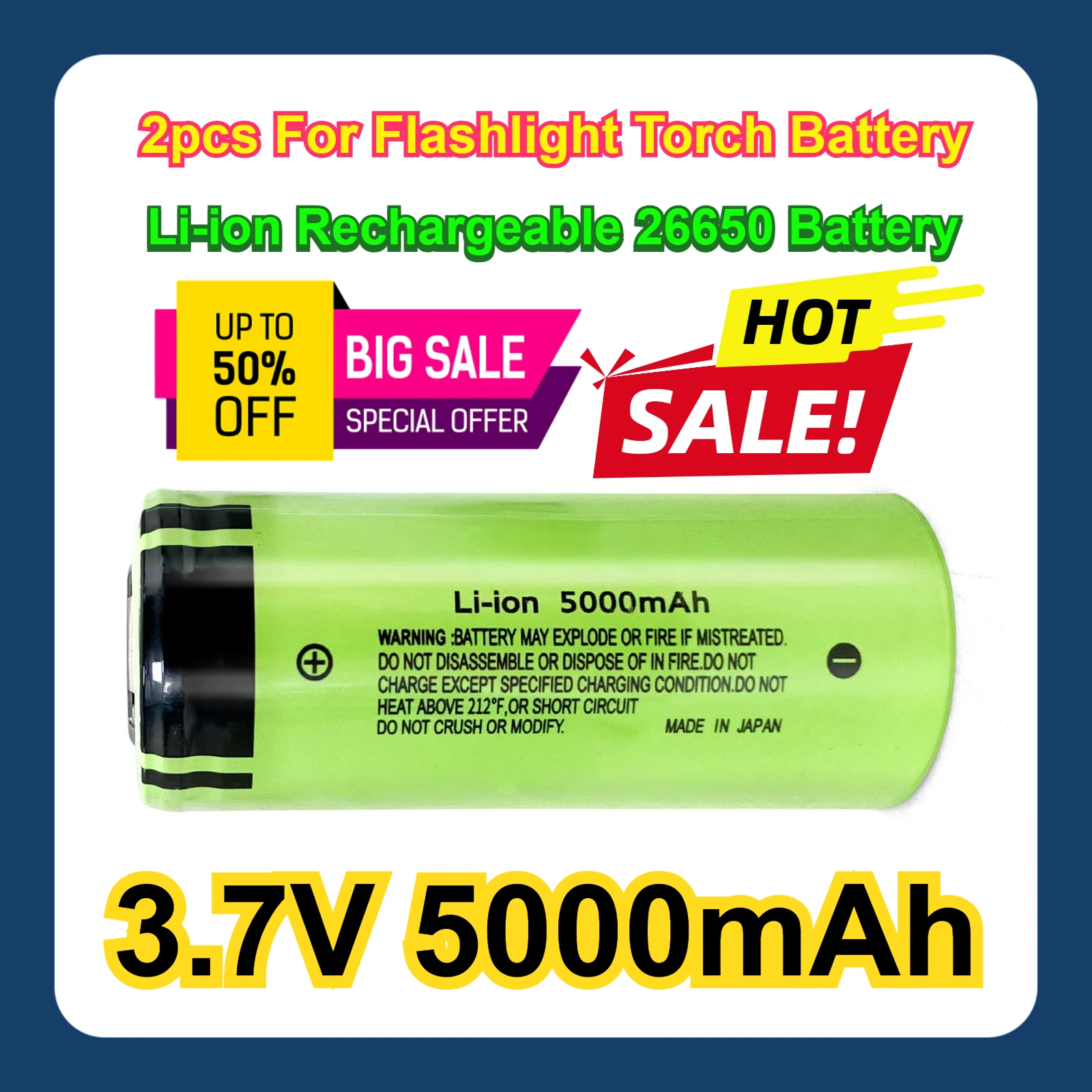 2pcs For Flashlight Torch 3.7V 5000mAh Battery Li-ion Rechargeable 26650 Battery
2pcs For Flashlight Torch 3.7V 5000mAh Battery Li-ion Rechargeable 26650 Battery