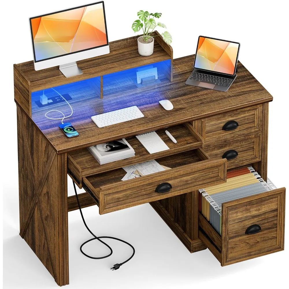 Computer Desk with Monitor Stand, Farmhouse Home Office Desk with LED Lights Power Outlets, 47 inch Wooden Workstation with Stor
Computer Desk with Monitor Stand, Farmhouse Home Office Desk with LED Lights Power Outlets, 47 inch Wooden Workstation with Stor
