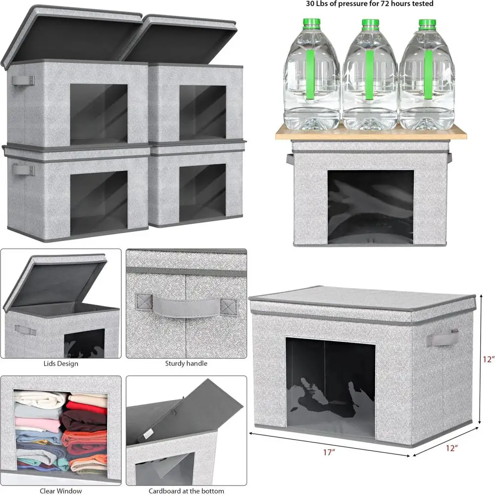 Collapsible Storage Cubes with Lids - 4-Pack, Large Fabric Bins for Closet and Bedroom, Gray, 17x12x12 Inches
Collapsible Storage Cubes with Lids - 4-Pack, Large Fabric Bins for Closet and Bedroom, Gray, 17x12x12 Inches