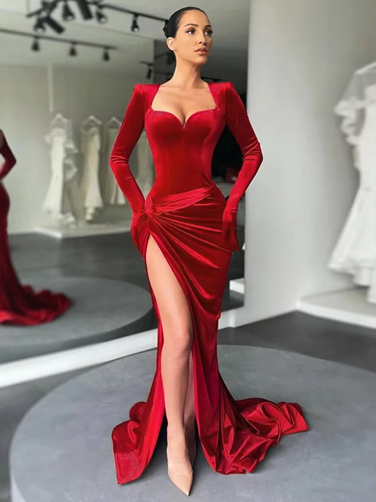 2026 Elegant Gown Long Dress Evening Club Outfits for Women Gloves Sleeve Velvet Sexy Slit Maxi Dresses Ruched Dresses
2026 Elegant Gown Long Dress Evening Club Outfits for Women Gloves Sleeve Velvet Sexy Slit Maxi Dresses Ruched Dresses