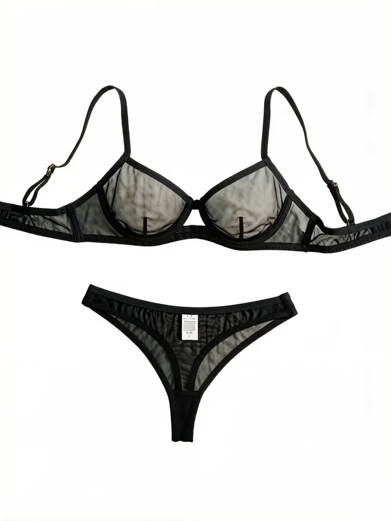 Women Sexy Mesh Lingerie Set Sheer Triangle Bralette Bra and Thong Panties Hollow Out Black Underwear Comfortable Lace Bra Set
Women Sexy Mesh Lingerie Set Sheer Triangle Bralette Bra and Thong Panties Hollow Out Black Underwear Comfortable Lace Bra Set