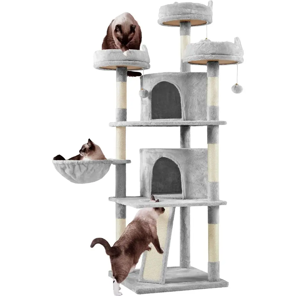 Sturdy Multi-Level Cat Tower for Large Cats with 3 Spacious Perches, Scratching Posts, and Playhouse in Light Gray
Sturdy Multi-Level Cat Tower for Large Cats with 3 Spacious Perches, Scratching Posts, and Playhouse in Light Gray