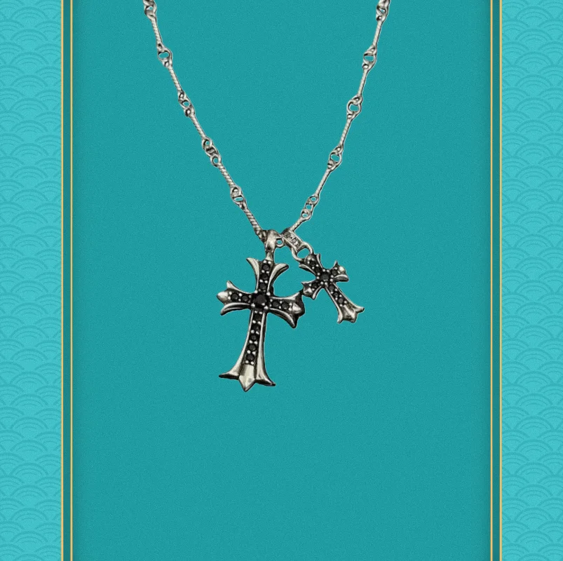 Ожерелье из стерлингового серебра с черным кристаллом и двойным крестом - острые загадочные роскошные украшения
Ожерелье из стерлингового серебра с черным кристаллом и двойным крестом - острые загадочные роскошные украшения