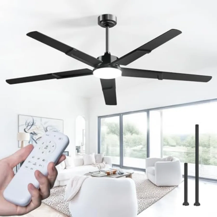62 Inch Ceiling Fan with Light for Bedroom, Living Room, Patio: Black ABS Blades, 6-Speed Reversible DC Motor, 3CCT Dimmable LE
62 Inch Ceiling Fan with Light for Bedroom, Living Room, Patio: Black ABS Blades, 6-Speed Reversible DC Motor, 3CCT Dimmable LE