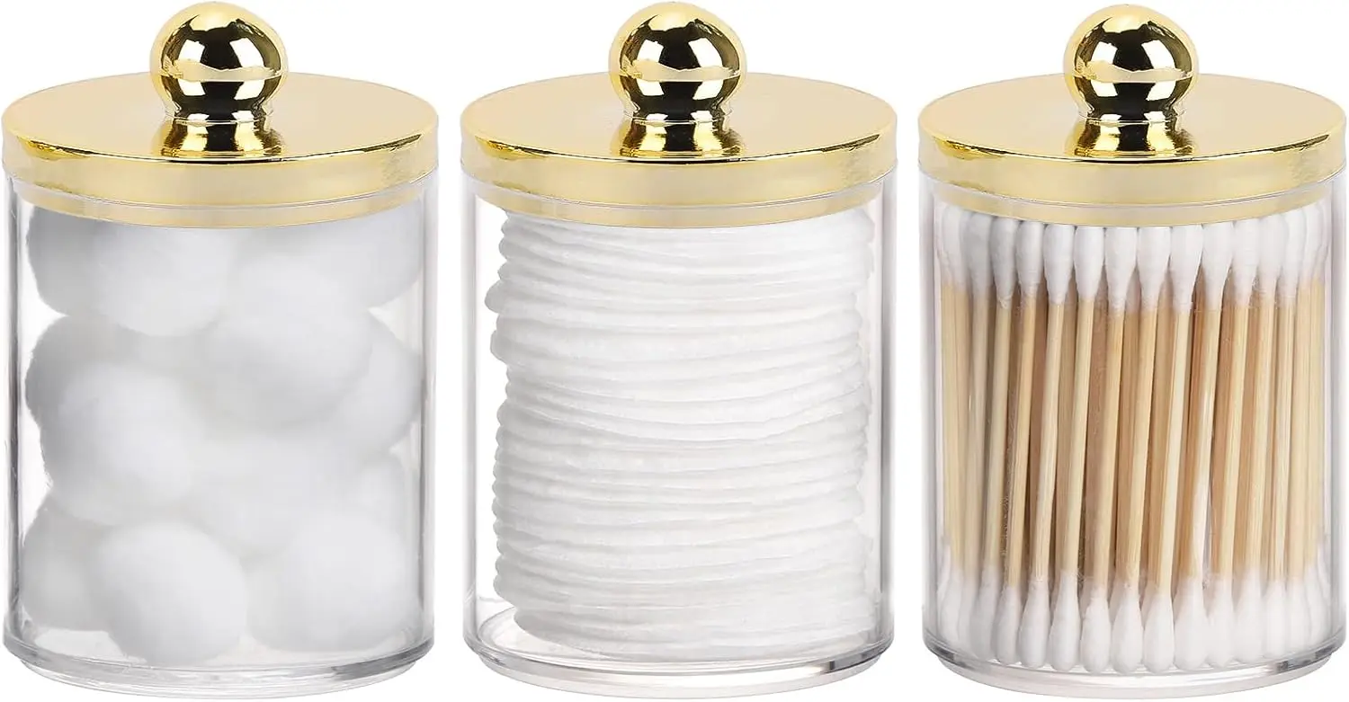 10oz Qtips Holder - Plastic Apothecary Jar with Gold Lids for Cotton Swabs, Rounds, Floss
10oz Qtips Holder - Plastic Apothecary Jar with Gold Lids for Cotton Swabs, Rounds, Floss