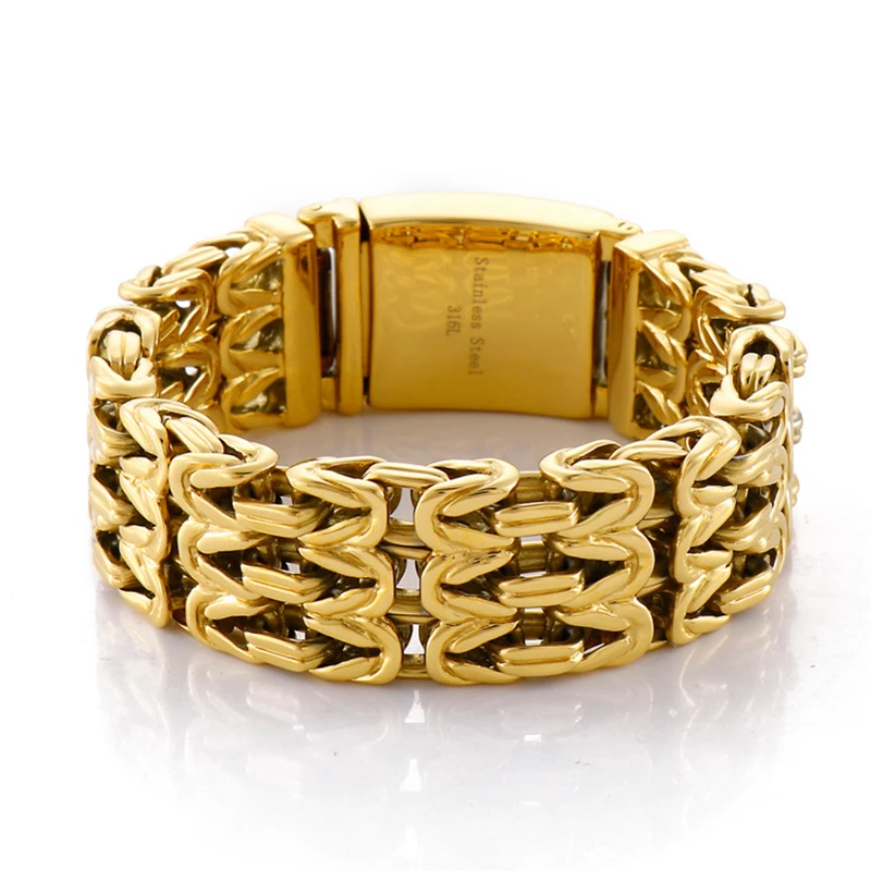 15mm/23mm Heavy Punk Gold Color Black Geometric Connection Men's Bracelet Stainless Steel Hiphop Bike Bangle Jewelry Party Gifts
15mm/23mm Heavy Punk Gold Color Black Geometric Connection Men's Bracelet Stainless Steel Hiphop Bike Bangle Jewelry Party Gifts