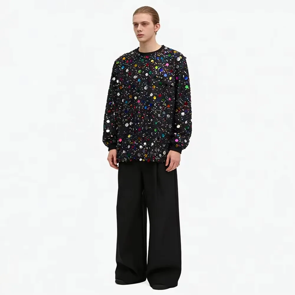 Men's Long Sleeve Colorful Sequin T-Shirt Loose Casual Pullover Jazz Dance Team Hip Hop Stage Performance Glitter Stage Wear
Men's Long Sleeve Colorful Sequin T-Shirt Loose Casual Pullover Jazz Dance Team Hip Hop Stage Performance Glitter Stage Wear