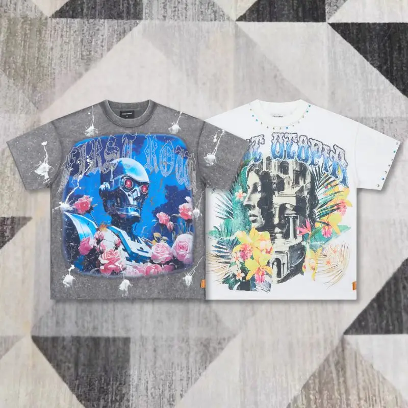 26ss Summer FIRST ROW Tshirt Starry Sky Hot Diamond Robot Flower Graffiti Print Print Cotton Short Sleeve Loose Men Women Tops
26ss Summer FIRST ROW Tshirt Starry Sky Hot Diamond Robot Flower Graffiti Print Print Cotton Short Sleeve Loose Men Women Tops