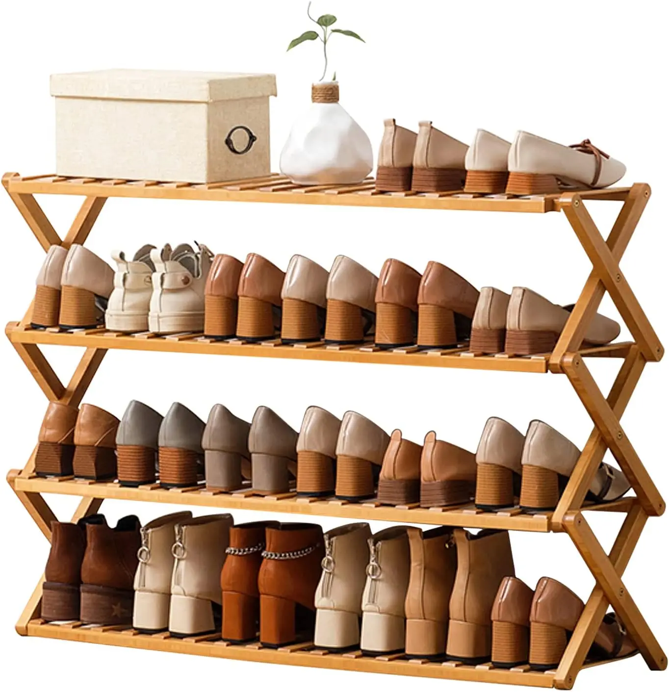 4-Tier Bamboo Shoe Rack, Freestanding Organizer for Closet, Entryway, Bedroom & Living Room
4-Tier Bamboo Shoe Rack, Freestanding Organizer for Closet, Entryway, Bedroom & Living Room