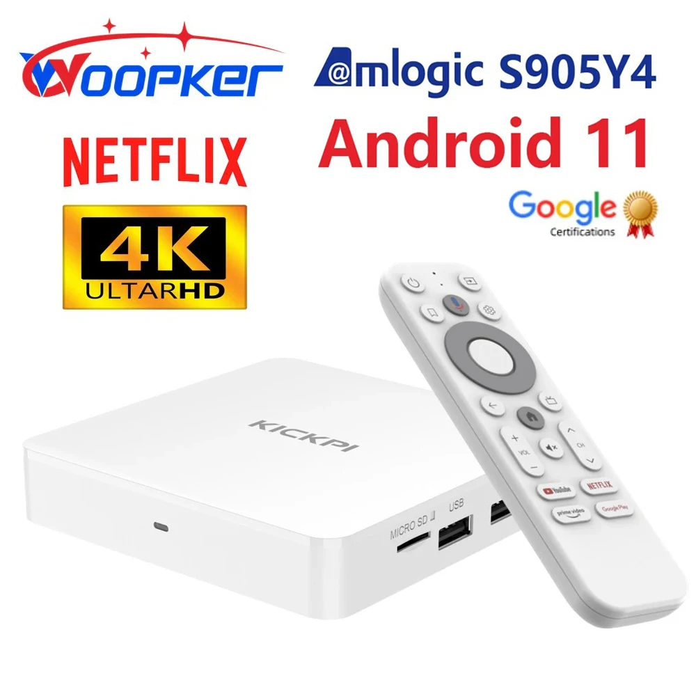 ТВ-приставка Woopker KICKPI KP1, сертифицированная Google Netflix, на базе Android 11, полупроводниковый S905Y4, поддерживает AV1 1080P H.265 4K медиаплеер
ТВ-приставка Woopker KICKPI KP1, сертифицированная Google Netflix, на базе Android 11, полупроводниковый S905Y4, поддерживает AV1 1080P H.265 4K медиаплеер