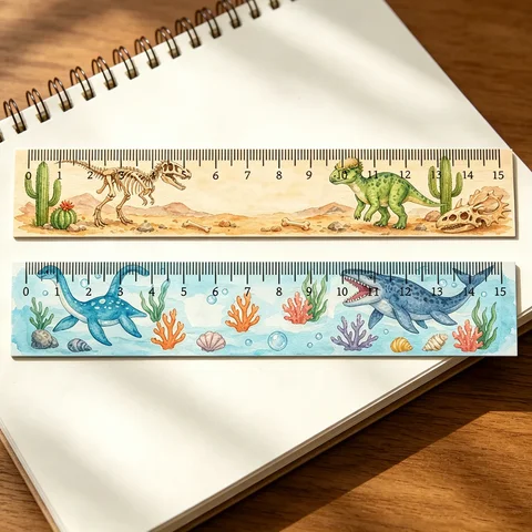 Creative Dinosaur Pattern Wooden Straight 2D Ruler 3mm Thick Student Stationery Gifts Graduation School Reopening Season 0-15CM