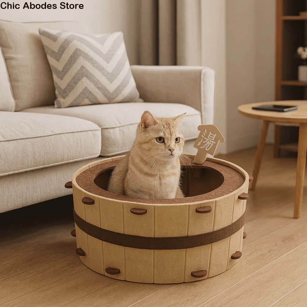 Полузакрытая ванна, кошачий домик, форма бочки, удобная кровать для кошек, пещера, износостойкая съемная фетровая кровать для кошек, заточка когтей
Полузакрытая ванна, кошачий домик, форма бочки, удобная кровать для кошек, пещера, износостойкая съемная фетровая кровать для кошек, заточка когтей