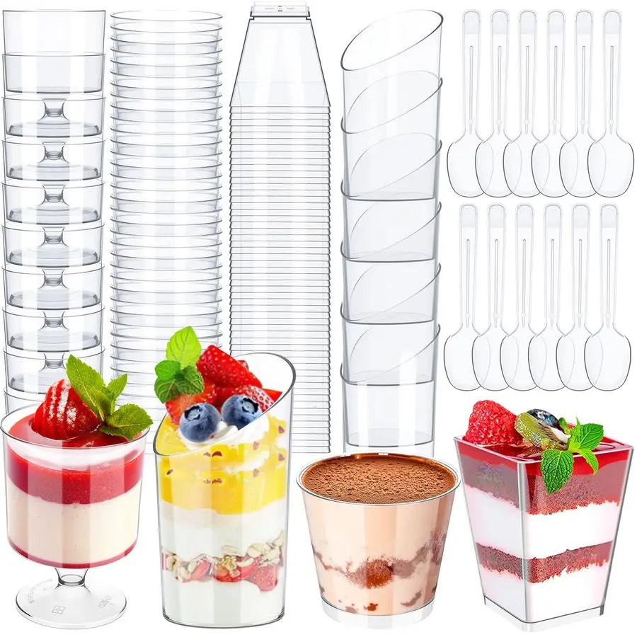 Pack Clear Mini Dessert Cups with Spoons 3oz 5oz Plastic Square Parfait Round Goblet Appetizer Shooter Cups for Baby Shower Wedd
Pack Clear Mini Dessert Cups with Spoons 3oz 5oz Plastic Square Parfait Round Goblet Appetizer Shooter Cups for Baby Shower Wedd