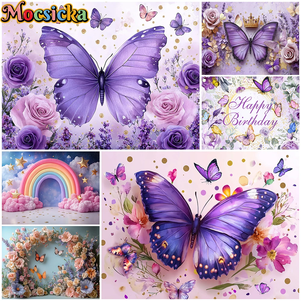 Mocsicka Butterfly Backdrop Photography Flowers Rainbow Rose Birthday Party Supplies Decoration Kid Baby Photo Background Banner
Mocsicka Butterfly Backdrop Photography Flowers Rainbow Rose Birthday Party Supplies Decoration Kid Baby Photo Background Banner