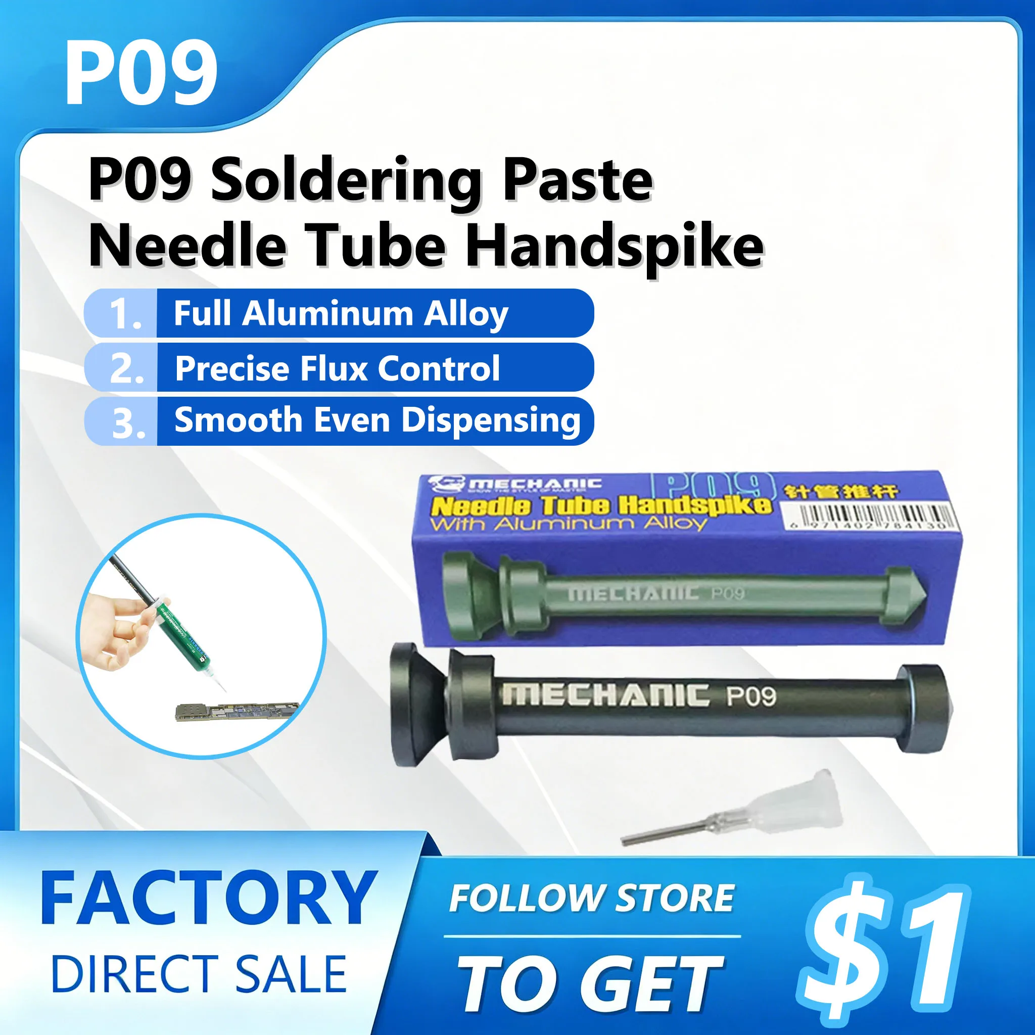 MECHANIC P09 Aluminum Alloy Solder Paste Flux Booster Manual Syringe Plunger Dispenser Propulsion Tools
MECHANIC P09 Aluminum Alloy Solder Paste Flux Booster Manual Syringe Plunger Dispenser Propulsion Tools