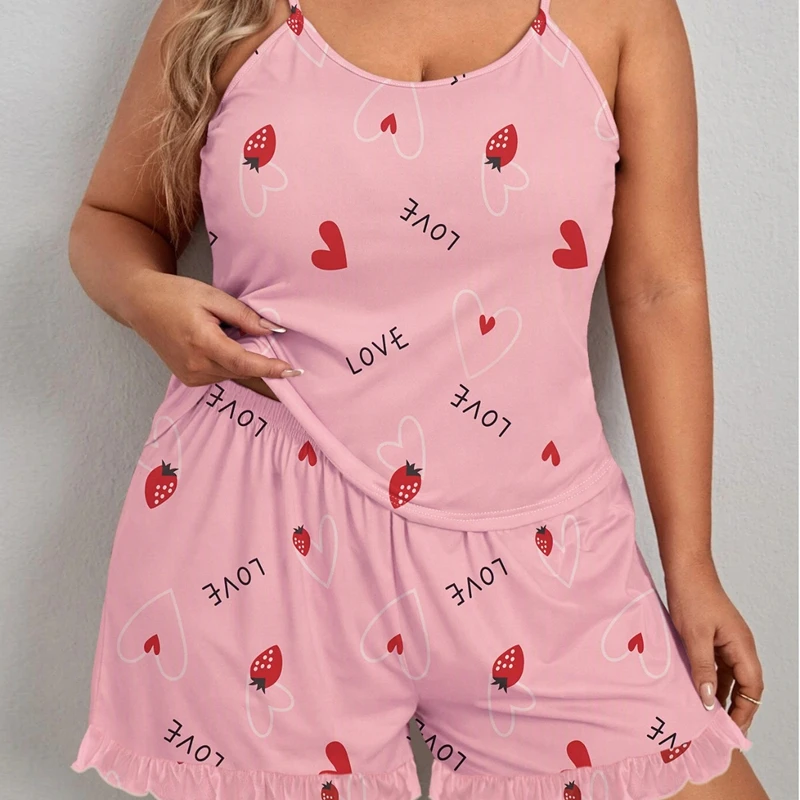 Plus Size Pink Stawberry Pajama Set Women's Plus Size Satin Cami Top And Shorts Lightweight Breathable Fit Summer Sleepwear Pjs
Plus Size Pink Stawberry Pajama Set Women's Plus Size Satin Cami Top And Shorts Lightweight Breathable Fit Summer Sleepwear Pjs