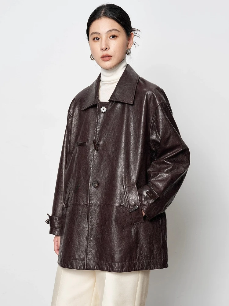 Casual Genuine Leather Windbreaker Jacket for Women Spring Autumn 2026 New High-end Simple Loose Soft Real Goatskin Leather Coat
Casual Genuine Leather Windbreaker Jacket for Women Spring Autumn 2026 New High-end Simple Loose Soft Real Goatskin Leather Coat