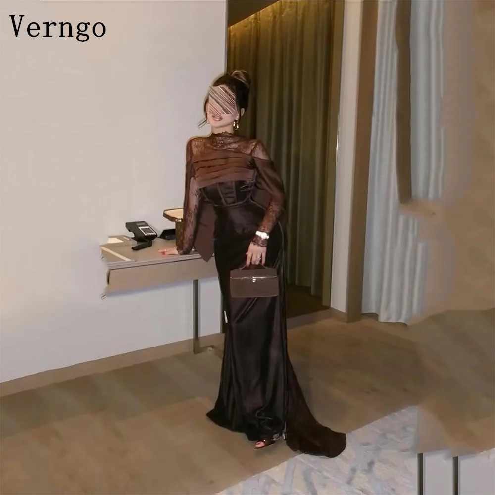 Verngo Brown Velvet Evening Dress High Neck Full Lace Sleeves Prom Gown Simple Formal Dress Customized جديد في الفساتين
Verngo Brown Velvet Evening Dress High Neck Full Lace Sleeves Prom Gown Simple Formal Dress Customized جديد في الفساتين