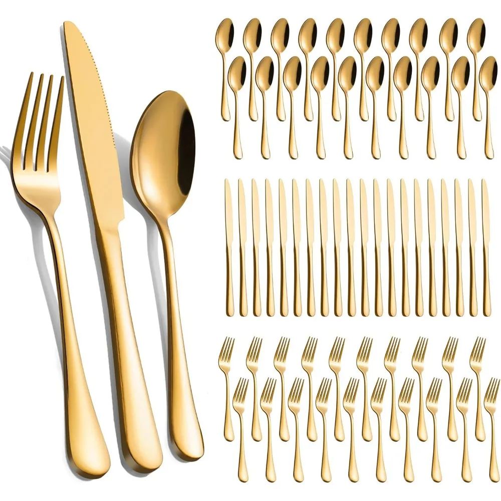 60-Piece Gold Flatware Set: Stainless Steel Cutlery for 20, Mirror Polished, Dishwasher Safe
60-Piece Gold Flatware Set: Stainless Steel Cutlery for 20, Mirror Polished, Dishwasher Safe
