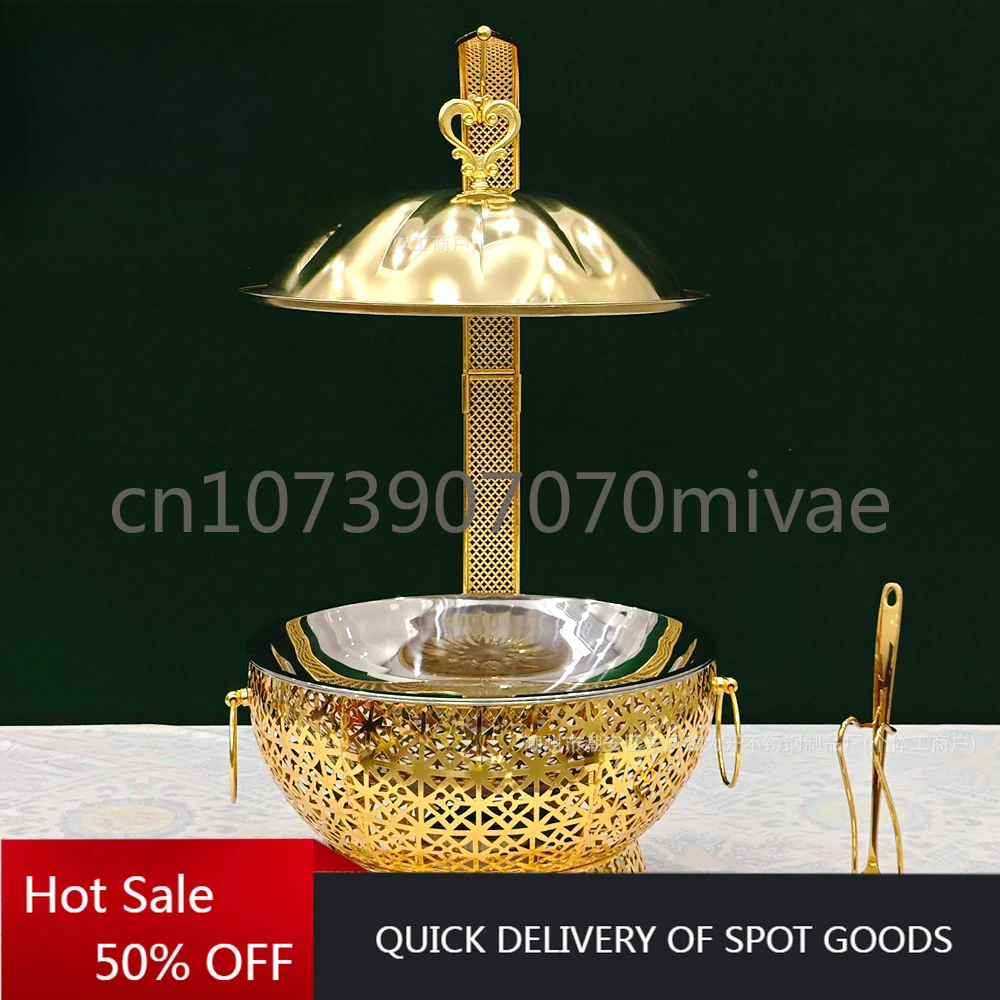 Stainless Steel Buffet Stove Gold Lace Luxury Alcohol Stove Round Hanging Cover Hotel Restaurant
Stainless Steel Buffet Stove Gold Lace Luxury Alcohol Stove Round Hanging Cover Hotel Restaurant
