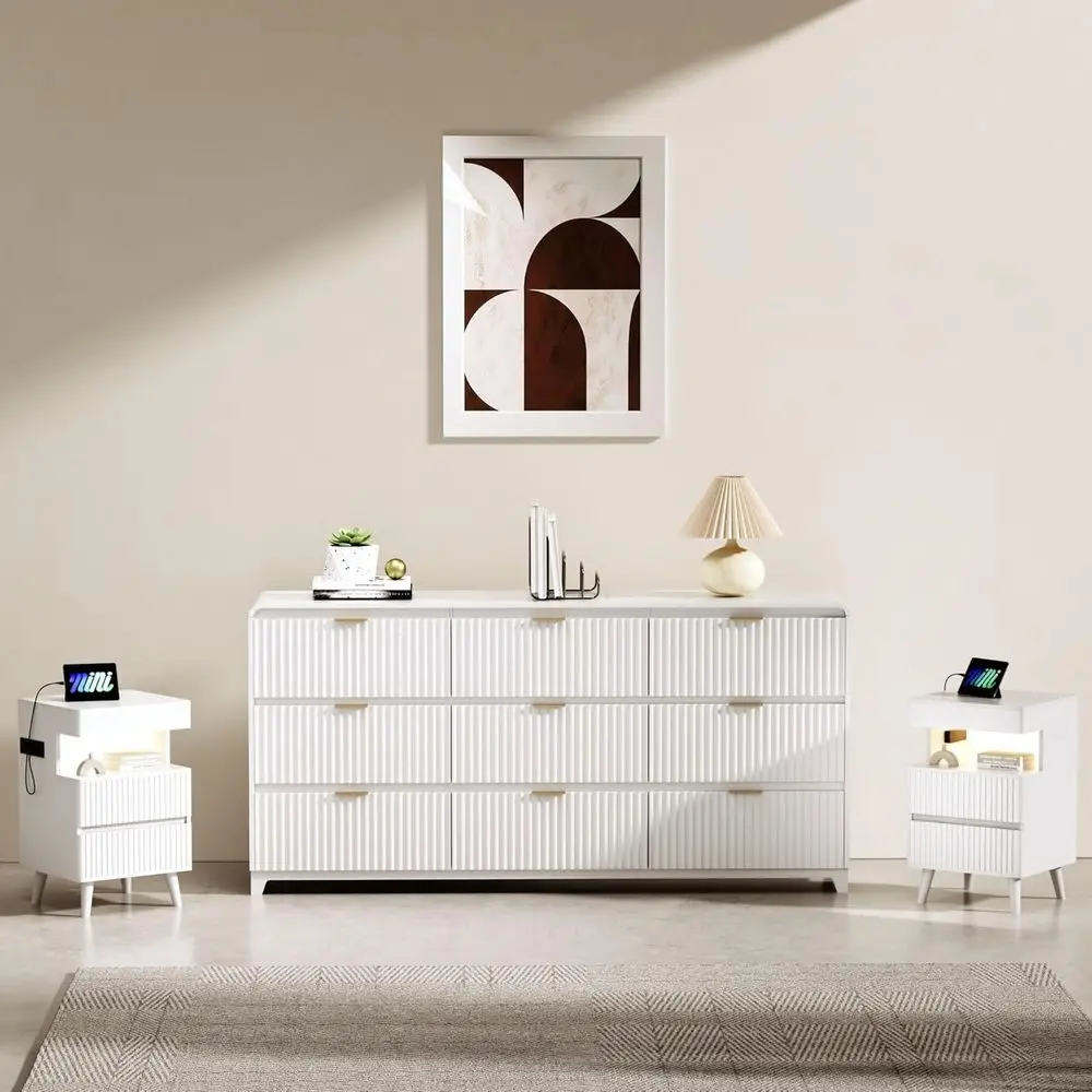 Modern 3-Piece Bedroom Furniture Set with Natural Oak Finish, Including Dresser, 2 Nightstands, and Storage Cabinet with Chargin
Modern 3-Piece Bedroom Furniture Set with Natural Oak Finish, Including Dresser, 2 Nightstands, and Storage Cabinet with Chargin