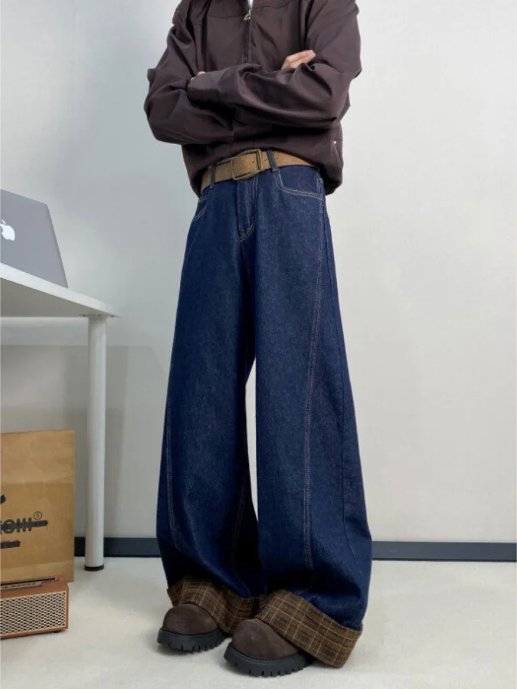 Trendy Plaid Splicing Wide Leg Men's Jeans Spring Autumn Straight Loose Casual Long Trousers Youthful Wear Resistant
Trendy Plaid Splicing Wide Leg Men's Jeans Spring Autumn Straight Loose Casual Long Trousers Youthful Wear Resistant