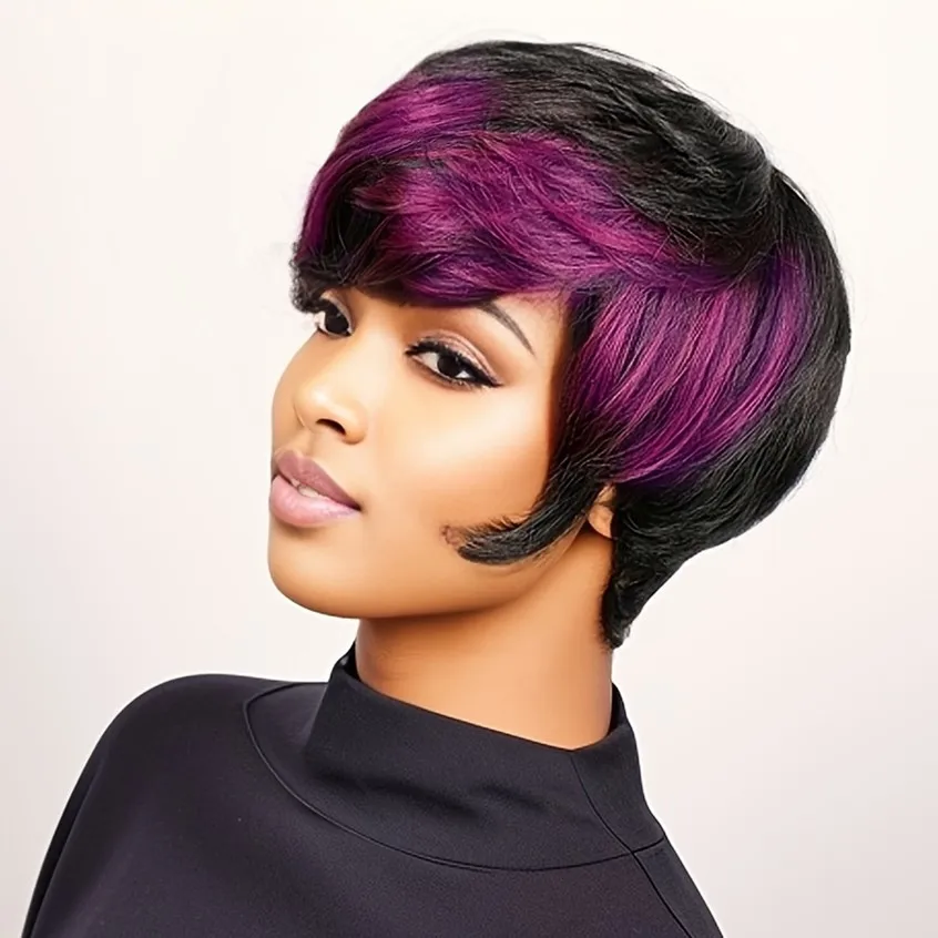150% densiity 6inch 1B/PURPLE color layered pixie cut human hair wigs for women short curly machine made daily party use remy
150% densiity 6inch 1B/PURPLE color layered pixie cut human hair wigs for women short curly machine made daily party use remy