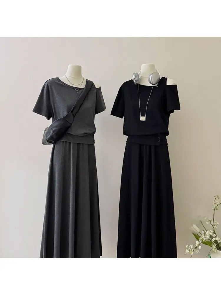 Casual Shoulder-baring Short Sleeve T-shirt And Skirt Two-piece Set Versatile High Waist Long Skirt Korean Style Women's...
Casual Shoulder-baring Short Sleeve T-shirt And Skirt Two-piece Set Versatile High Waist Long Skirt Korean Style Women's...