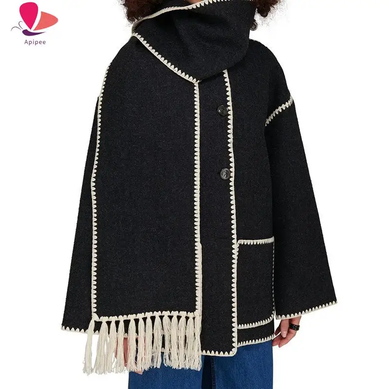 APIPEE Single Breasted Women Coat With Scarf Long Sleeve Oversized Loose Tassles Jacket 2024 Autumn Winter Fashion Casual Tops
APIPEE Single Breasted Women Coat With Scarf Long Sleeve Oversized Loose Tassles Jacket 2024 Autumn Winter Fashion Casual Tops