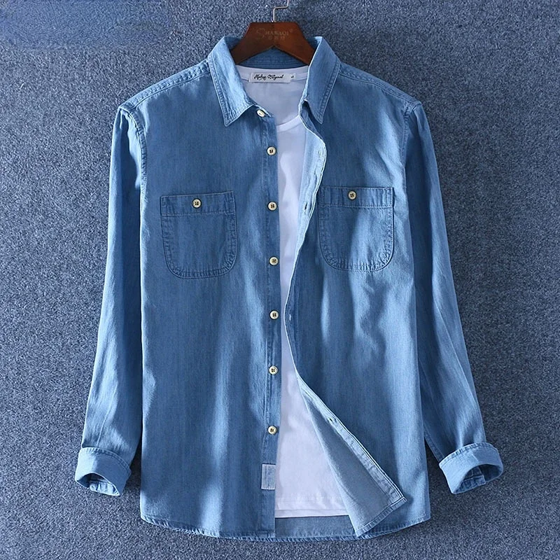 New Cotton Long Sleeves Shirt Thin Denim Casual Solid Simple Comfortable Shirts Autumn Two Front Pocket
New Cotton Long Sleeves Shirt Thin Denim Casual Solid Simple Comfortable Shirts Autumn Two Front Pocket