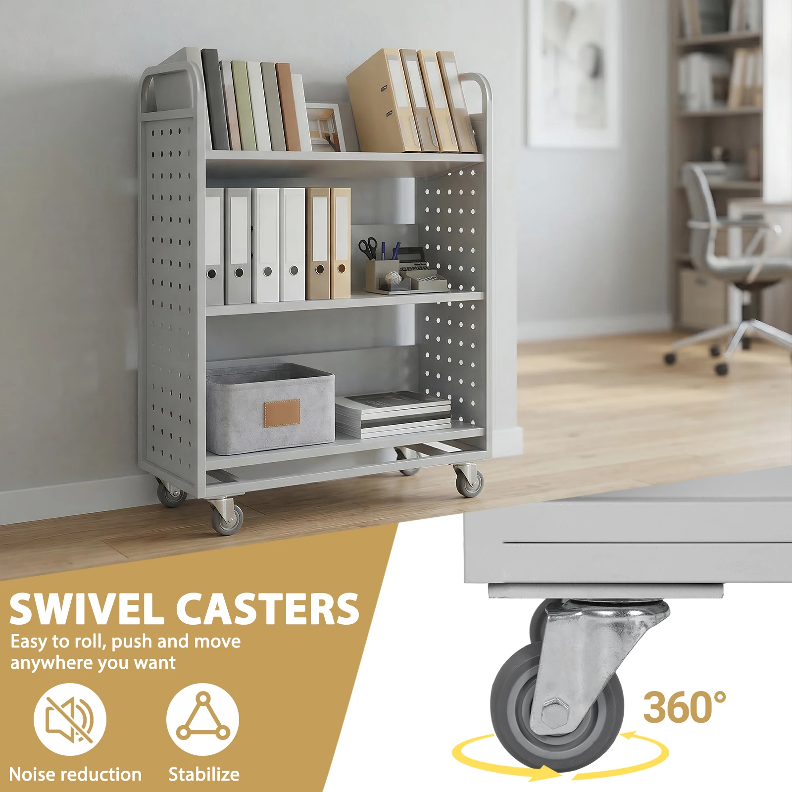 Rolling Bookshelf Slanted Single Sided Library Book Truck with Swivel Lockable Casters for Library Office Archive Room
Rolling Bookshelf Slanted Single Sided Library Book Truck with Swivel Lockable Casters for Library Office Archive Room