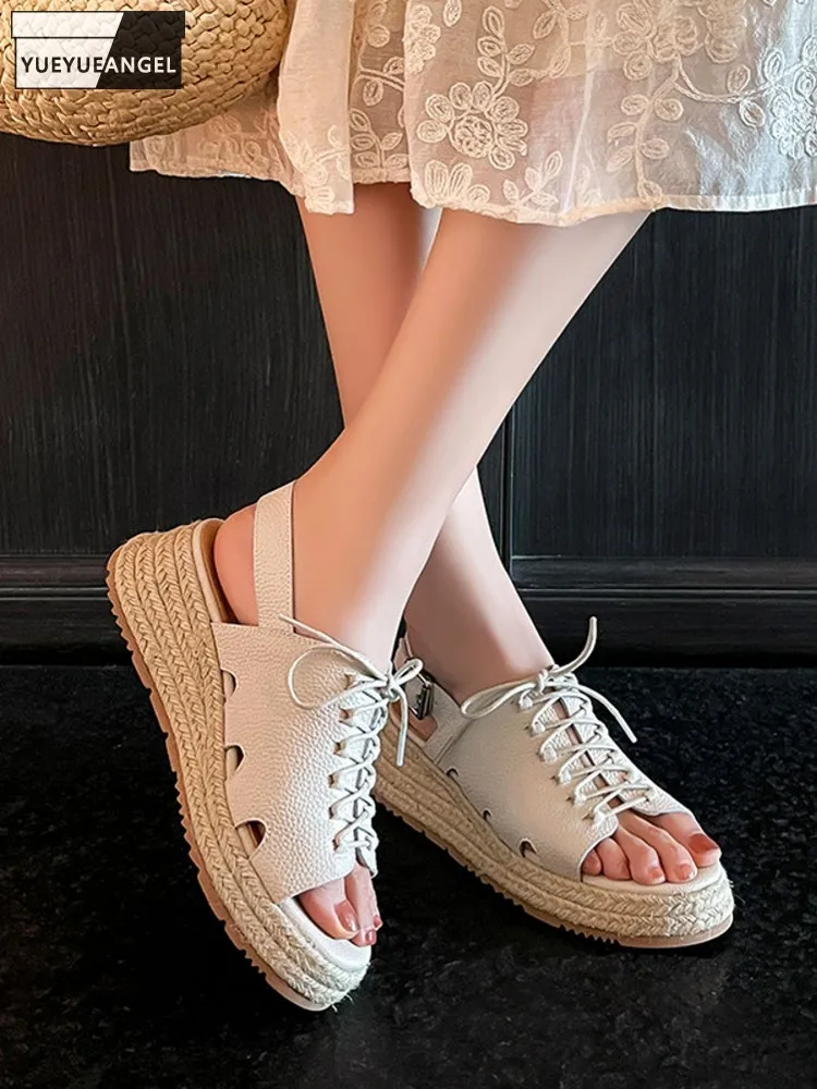 Summer Women Comfortable Roman Sandals Open Toe Cowhide Genuine Leather Height Increase Sandal Sbottom Straw Shoes Female Wedges
Summer Women Comfortable Roman Sandals Open Toe Cowhide Genuine Leather Height Increase Sandal Sbottom Straw Shoes Female Wedges