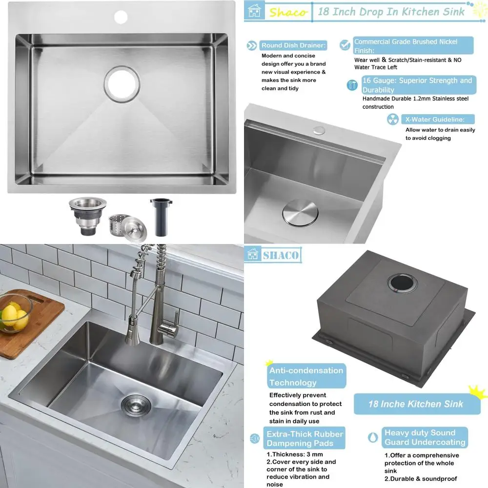 18 x 18 Drop-In Bar Sink, 18 Compact Kitchen Sink, Stainless Steel 16-Gauge Single Bowl Outdoor Laundry Prep Sink with Strainer
18 x 18 Drop-In Bar Sink, 18 Compact Kitchen Sink, Stainless Steel 16-Gauge Single Bowl Outdoor Laundry Prep Sink with Strainer