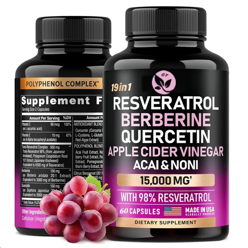 Resveratrol 60 капсул Добавка 15000 мг 19-в-1 Комплекс органического полифенола Астрарат Кварцетин Уксус Антиоксидант
Resveratrol 60 капсул Добавка 15000 мг 19-в-1 Комплекс органического полифенола Астрарат Кварцетин Уксус Антиоксидант