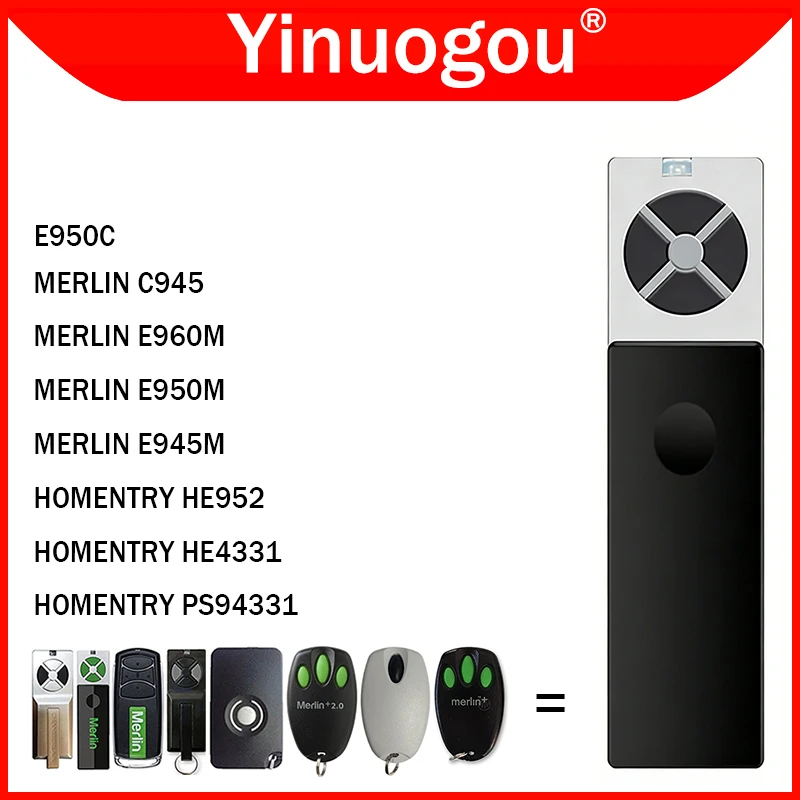 For HOMENTRY PS94331 HE4331 HE952 E950C MERLIN E960M E950M E945M C945 Garage Gate Remote Control Garage Door Opener 433MHz
For HOMENTRY PS94331 HE4331 HE952 E950C MERLIN E960M E950M E945M C945 Garage Gate Remote Control Garage Door Opener 433MHz
