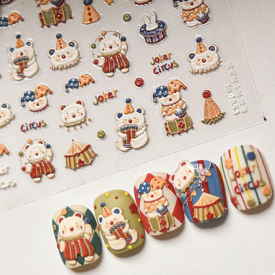 Cute Joker Circus Clown Bear Star Cartoon Bunny Magic Hat Rabbit Flag 5D Relief Tent Nail Art Decoration Sticker Manicure Decals
Cute Joker Circus Clown Bear Star Cartoon Bunny Magic Hat Rabbit Flag 5D Relief Tent Nail Art Decoration Sticker Manicure Decals