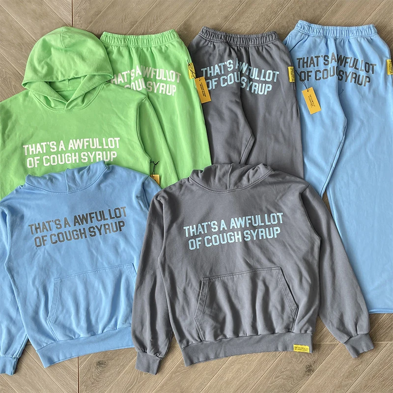 High Quality Sports Suit THAT'S A AWFUL LOT OF COUGH SYRUP Hoodie Casual Loose Letter Printed Pullover Sweatpants
High Quality Sports Suit THAT'S A AWFUL LOT OF COUGH SYRUP Hoodie Casual Loose Letter Printed Pullover Sweatpants