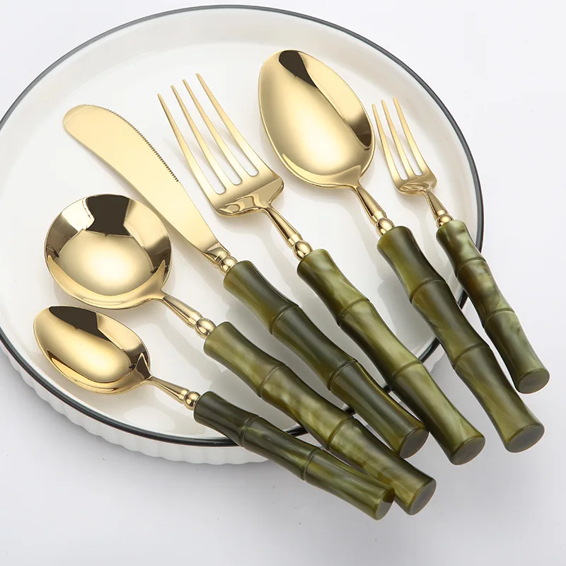 LMM stainless steel knife, fork and spoon olive green bamboo joint creative western tableware
LMM stainless steel knife, fork and spoon olive green bamboo joint creative western tableware