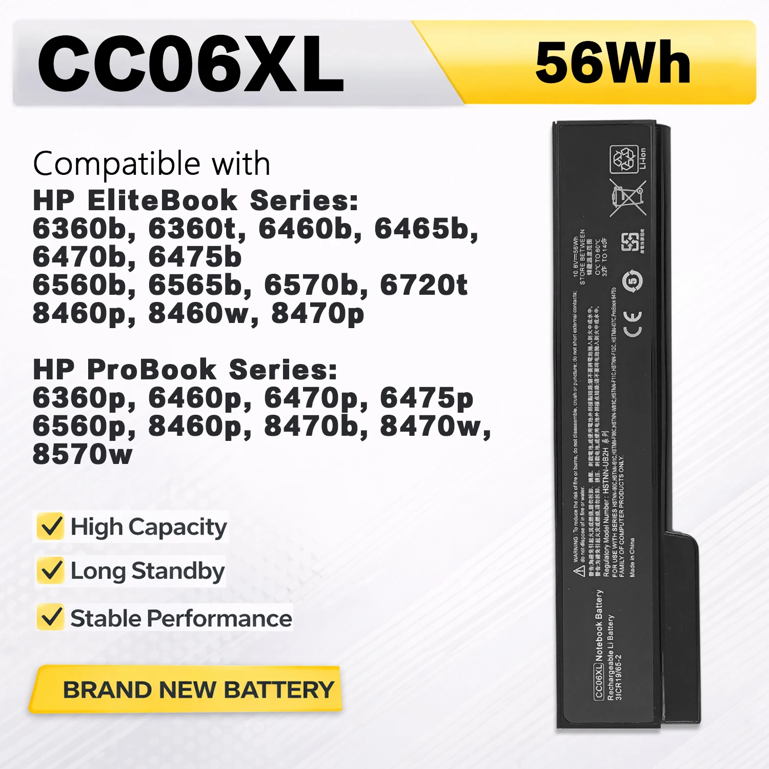 PowerHub CC06XL Laptop Battery For HP EliteBook 6360b 6460b 6560b 6470b 6570b 8460p 8460w ProBook 6470p 10.8V 56Wh CA06 CA06XL
PowerHub CC06XL Laptop Battery For HP EliteBook 6360b 6460b 6560b 6470b 6570b 8460p 8460w ProBook 6470p 10.8V 56Wh CA06 CA06XL