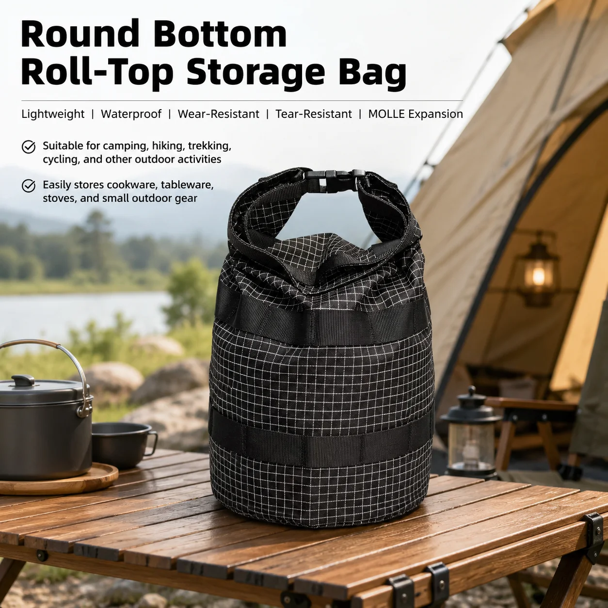 Dyneema Ultralight Waterproof Round Bottom Rolled Cloth Storage Bag MOLLE Expandable Camping Cookware and Pouch Storage Bag 68g
Dyneema Ultralight Waterproof Round Bottom Rolled Cloth Storage Bag MOLLE Expandable Camping Cookware and Pouch Storage Bag 68g