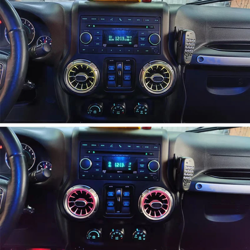 New Style Condition Turbine Outlet LED Car Front Air Vent Ambient Lamp For Jeep Wrangler JK 2007-2010 2011-2017 JL 2018-2021
New Style Condition Turbine Outlet LED Car Front Air Vent Ambient Lamp For Jeep Wrangler JK 2007-2010 2011-2017 JL 2018-2021