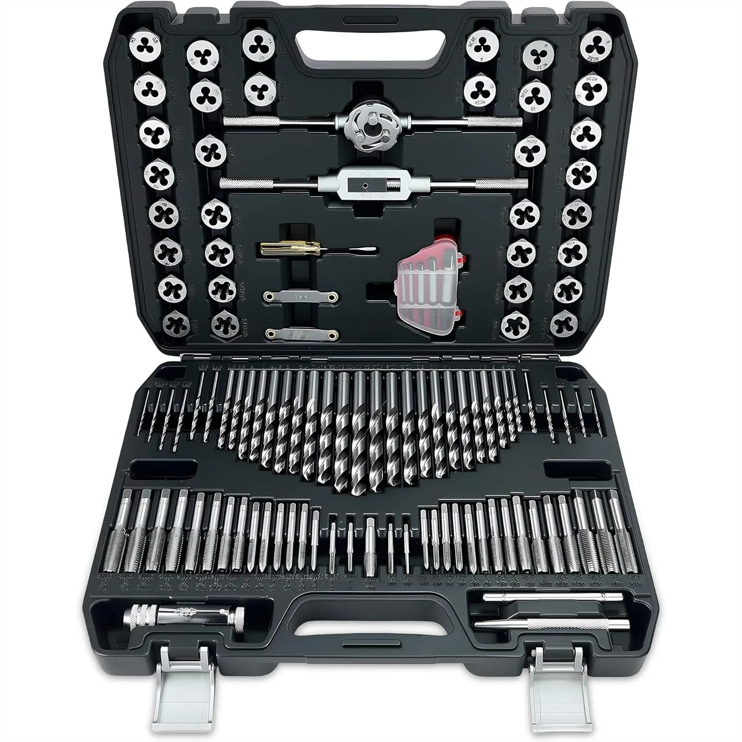 114-Piece Ratcheting Tap and Die Set with HSS Drill Bits, SAE/Metric Threading Tool Kit, Screw Extractors for Metalworking
114-Piece Ratcheting Tap and Die Set with HSS Drill Bits, SAE/Metric Threading Tool Kit, Screw Extractors for Metalworking