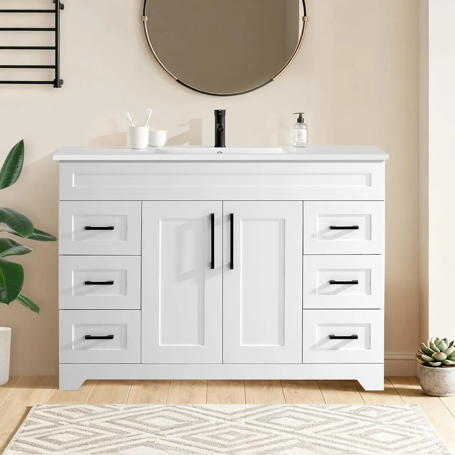 Белый тумба-комод для ванной с раковиной из смолы, дверцами с доводчиком, 6 ящиками, современный дизайн, на заказ
Белый тумба-комод для ванной с раковиной из смолы, дверцами с доводчиком, 6 ящиками, современный дизайн, на заказ