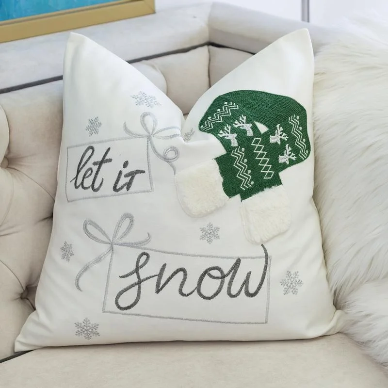 Let It Snow Christmas Pillow 20x20 Cotton Square with Green Knit Hat Design 2-Pack
Let It Snow Christmas Pillow 20x20 Cotton Square with Green Knit Hat Design 2-Pack