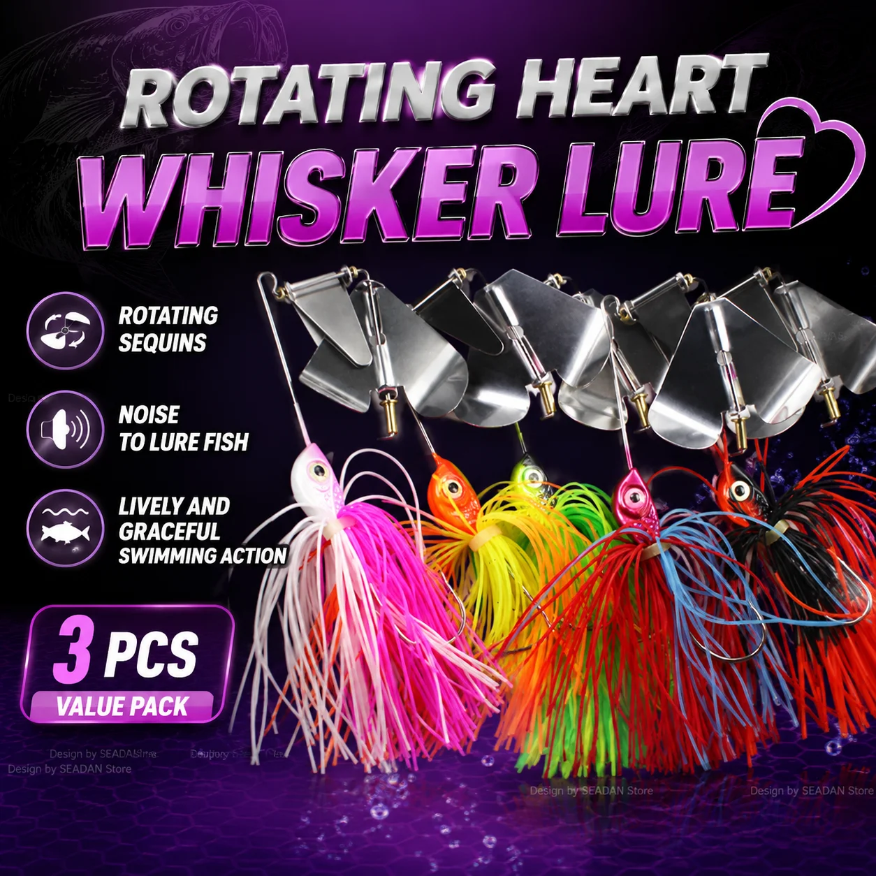 14.7g Multicolor Spinnerbait Lure Set, Heart Shaped Rotating Blade, Sound & Flash Attraction, Soft Silicone Fringe Fishing Bait
14.7g Multicolor Spinnerbait Lure Set, Heart Shaped Rotating Blade, Sound & Flash Attraction, Soft Silicone Fringe Fishing Bait