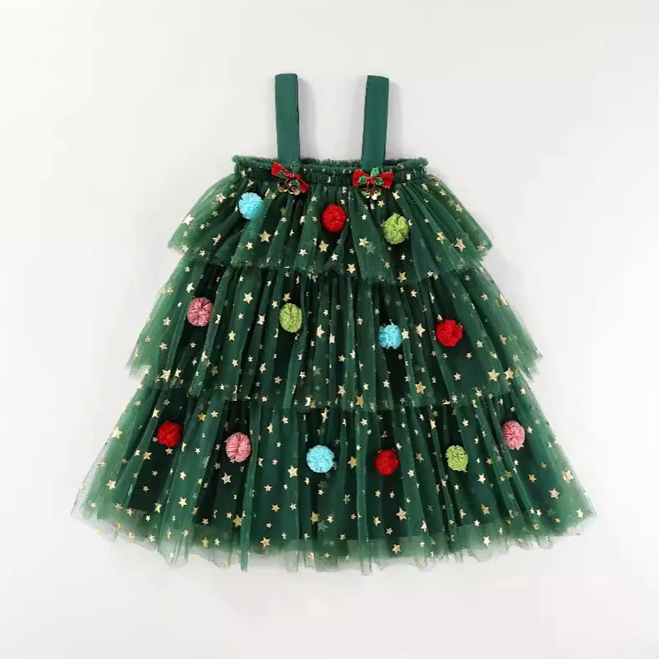 Stylish Kids Green Christmas Tree Halter Tulle Skater Dress Children Layered Dress Festival Girl Party Costume with Bell Stars
Stylish Kids Green Christmas Tree Halter Tulle Skater Dress Children Layered Dress Festival Girl Party Costume with Bell Stars