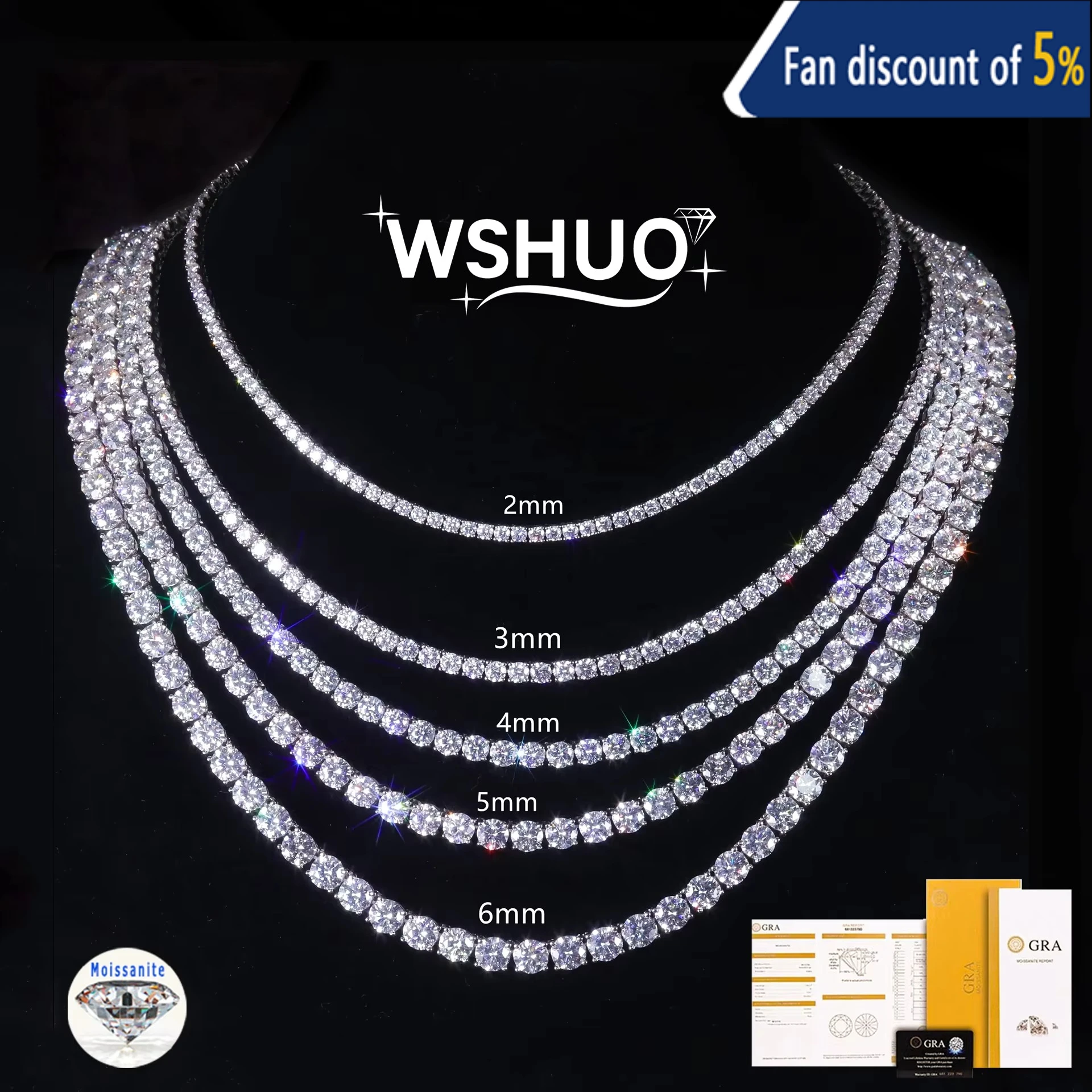 WSHUO 3/4/5mm Full Real Moissanite Tennis Necklace for Women Men S925 Silver D VV1S Diamond Neck Chains Party Trendy Jewelry GRA
WSHUO 3/4/5mm Full Real Moissanite Tennis Necklace for Women Men S925 Silver D VV1S Diamond Neck Chains Party Trendy Jewelry GRA