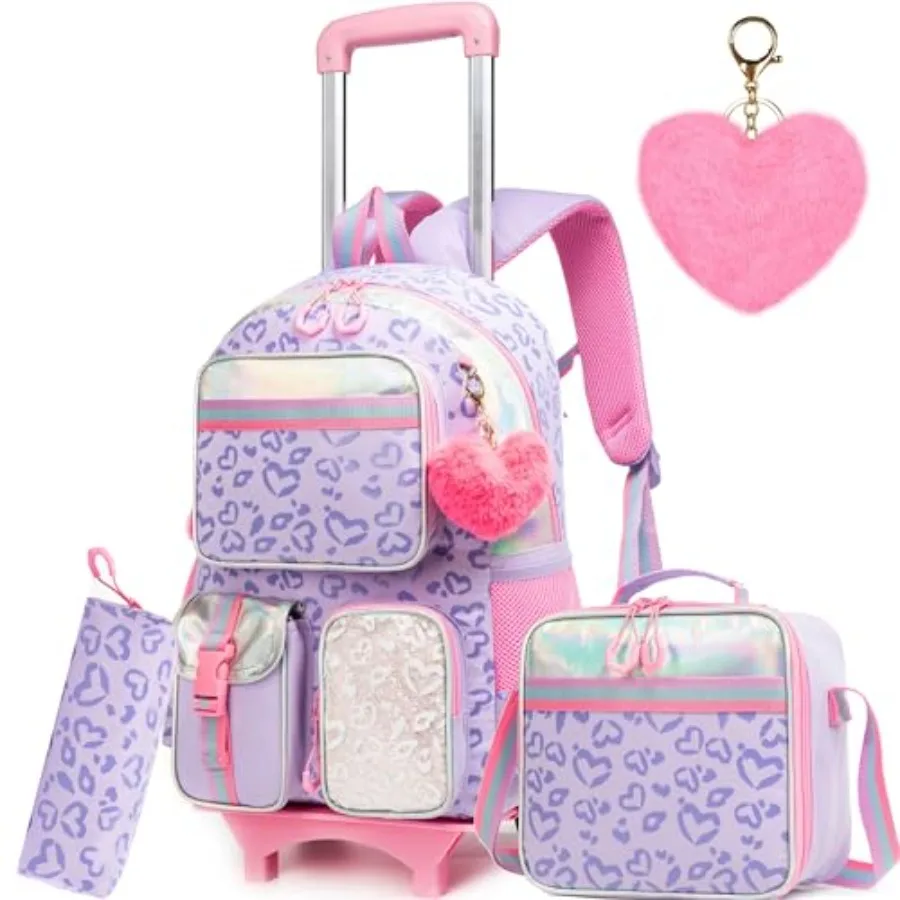 Girls Rolling Backpack with Wheels - Cute Kawaii Carry On Backpack for Elementary Students - Purple with Lunch Box
Girls Rolling Backpack with Wheels - Cute Kawaii Carry On Backpack for Elementary Students - Purple with Lunch Box